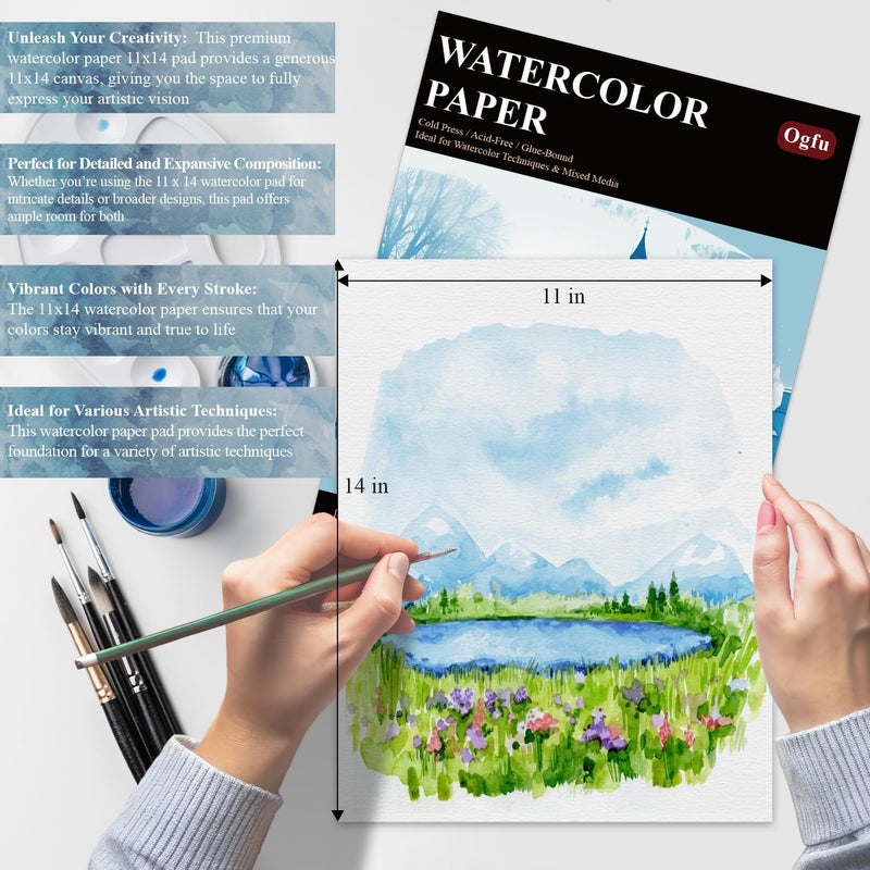 Ogfu Water Color Paper 11x14, 16 Sheets(32Pages) Large Drawing Pad, 140 lb Cold Press Watercolor Paper 11x14, Art Paper for Watercolor Painting and Acrylic, Drawing & Art Supplies. - Image 5